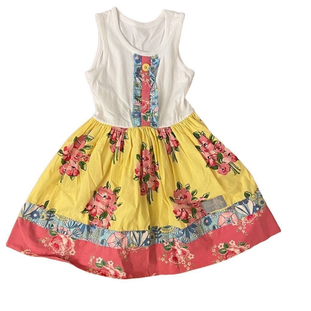 Eleanor Rose Rhonda Dress Sleeveless Tank Floral Dress Yellow Size 5-6
